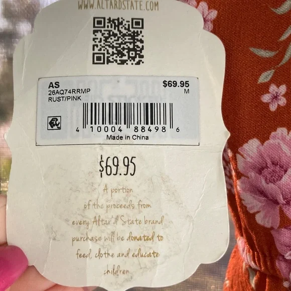 Altar'd State Floral Dark Orange/Clay Lined Dress Sz M NWT $69.95 Retail - Picture 6 of 8